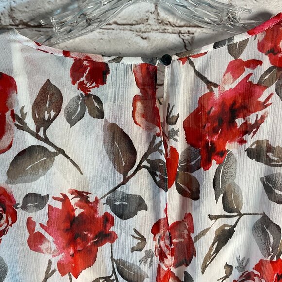 White House Black Market Rose Floral Sheer Blouse Top Lined Cami Ruched Waist - Picture 6 of 8